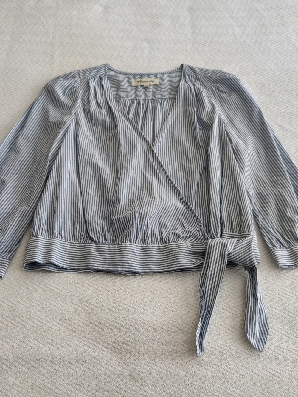 NWOT Madewell Navy and White Striped Wrap Top